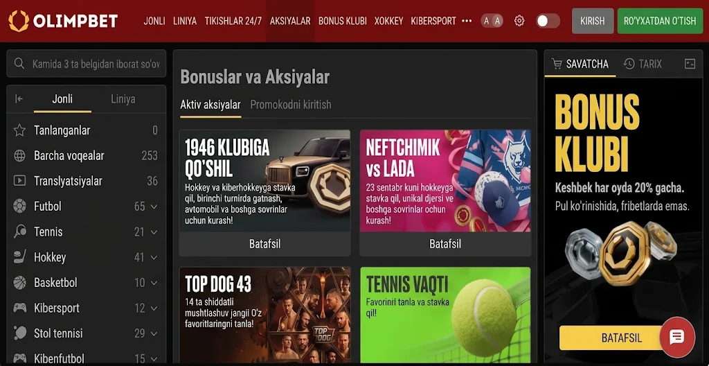 Oʻzbekistondagi Olimpbet oʻyinchilari uchun keshbekli Bonus klubi sodiqlik dasturi shartlari