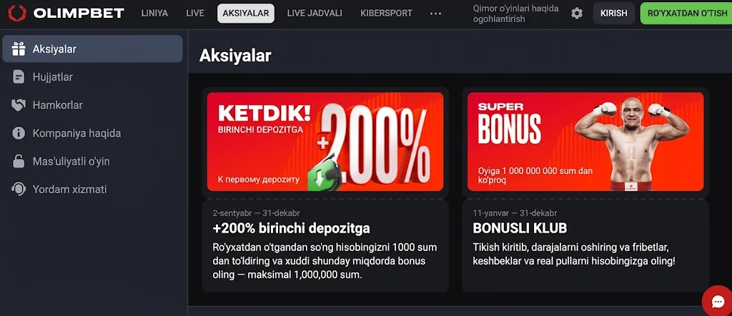 Oʻzbekistondagi Olimpbet oʻyinchilari uchun bepul stavka va fribet olish shartlari